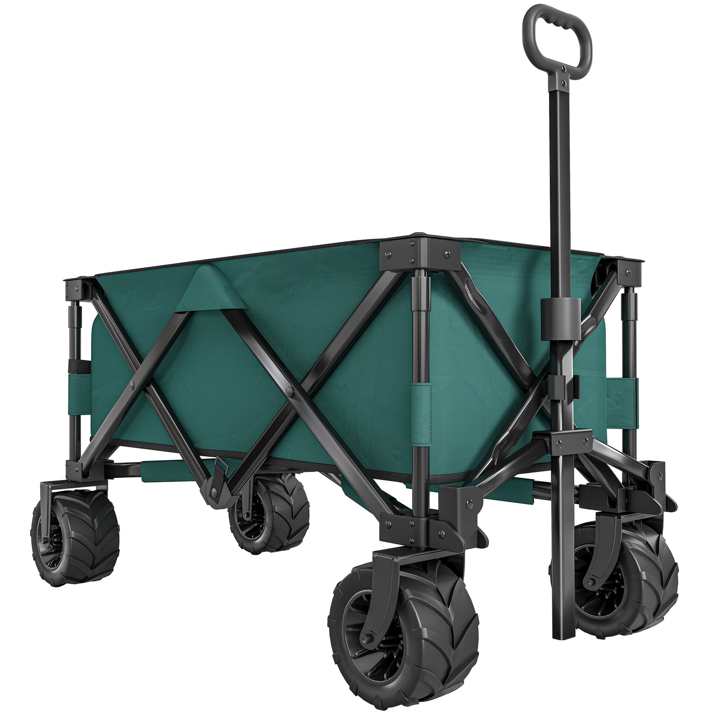 Outsunny 205L Festival Trolley on Wheels, Folding Camping Trolley Cart with Telescopic Handle, Beach Cart with Wide Big Wheels for Outdoor Garden Fishing, Green