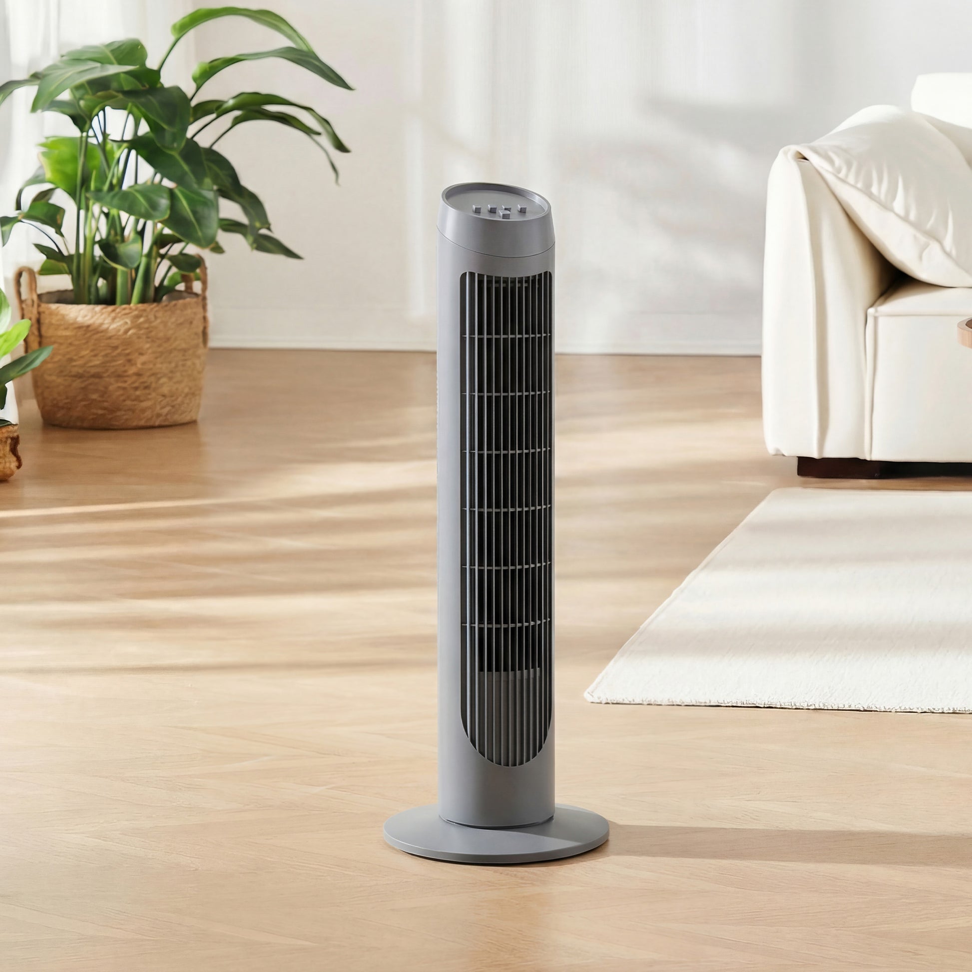 HOMCOM Tower Fan for Bedroom Cooling, 75cm Electric 70Â° Oscillating with 3 Speed Settings, Standing Floor Fan, Grey