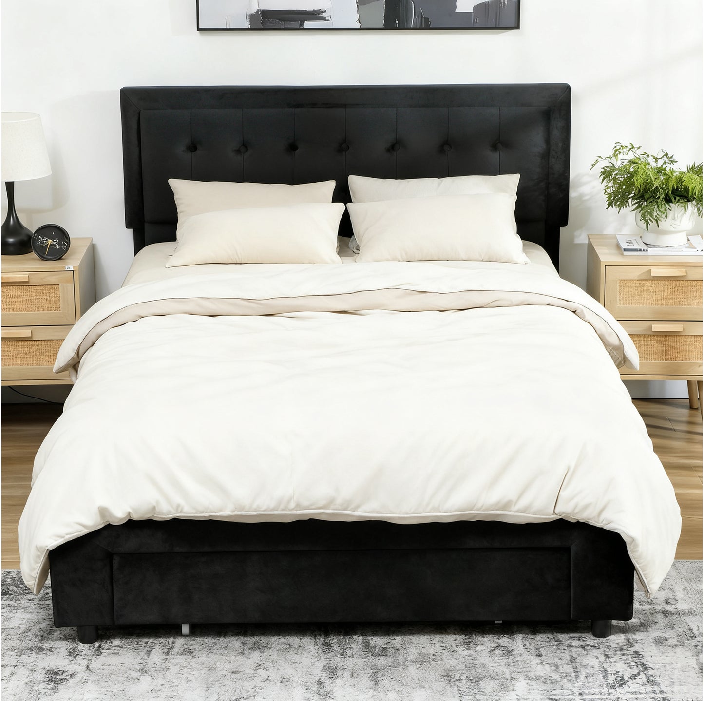 HOMCOM King Size Ottoman Bed Frame, with Front Drawer - Black