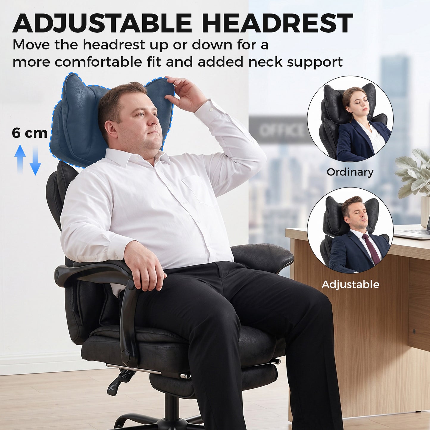 HOMCOM Executive Office Chair, Leathaire Big and Tall Office Chair 180 kg with Wide Seat, Reclining, Lumbar Support, Black