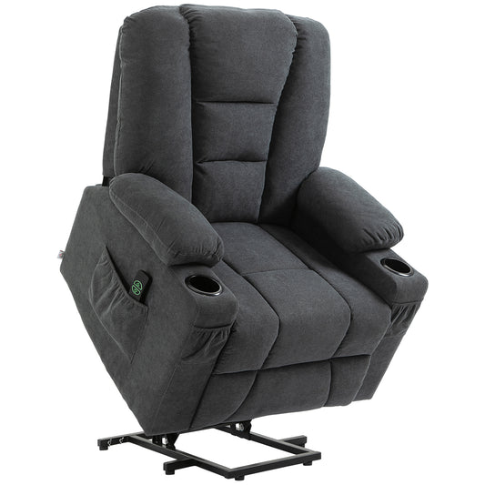 HOMCOM Electric Riser Recliner Armchairï¼Œ Oversized Chair with Cup Holder & Side Pockets for Elderly in Living Room, Charcoal Grey
