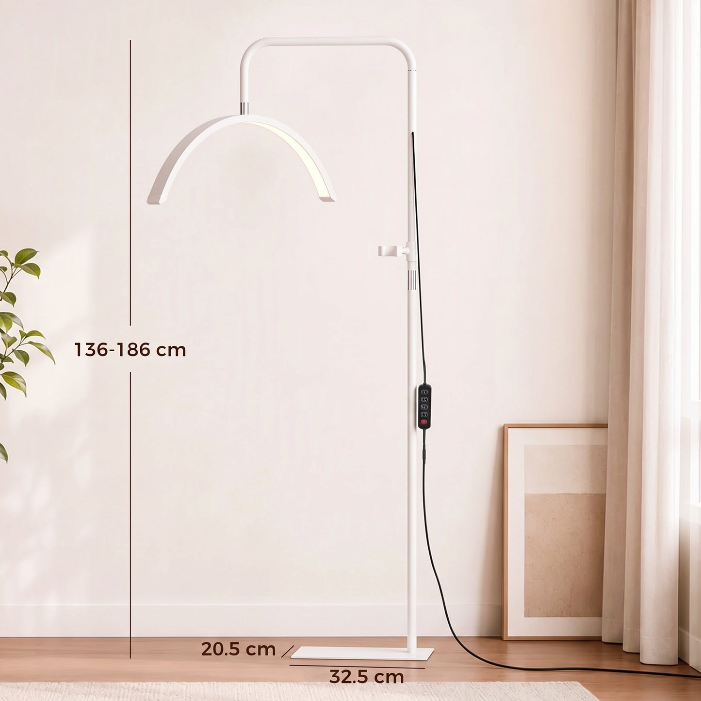 HOMCOM Half Moon Lash Light, 350Â° Rotatable Head, 7 Colours, Dimmable Beauty Floor Lamp, White