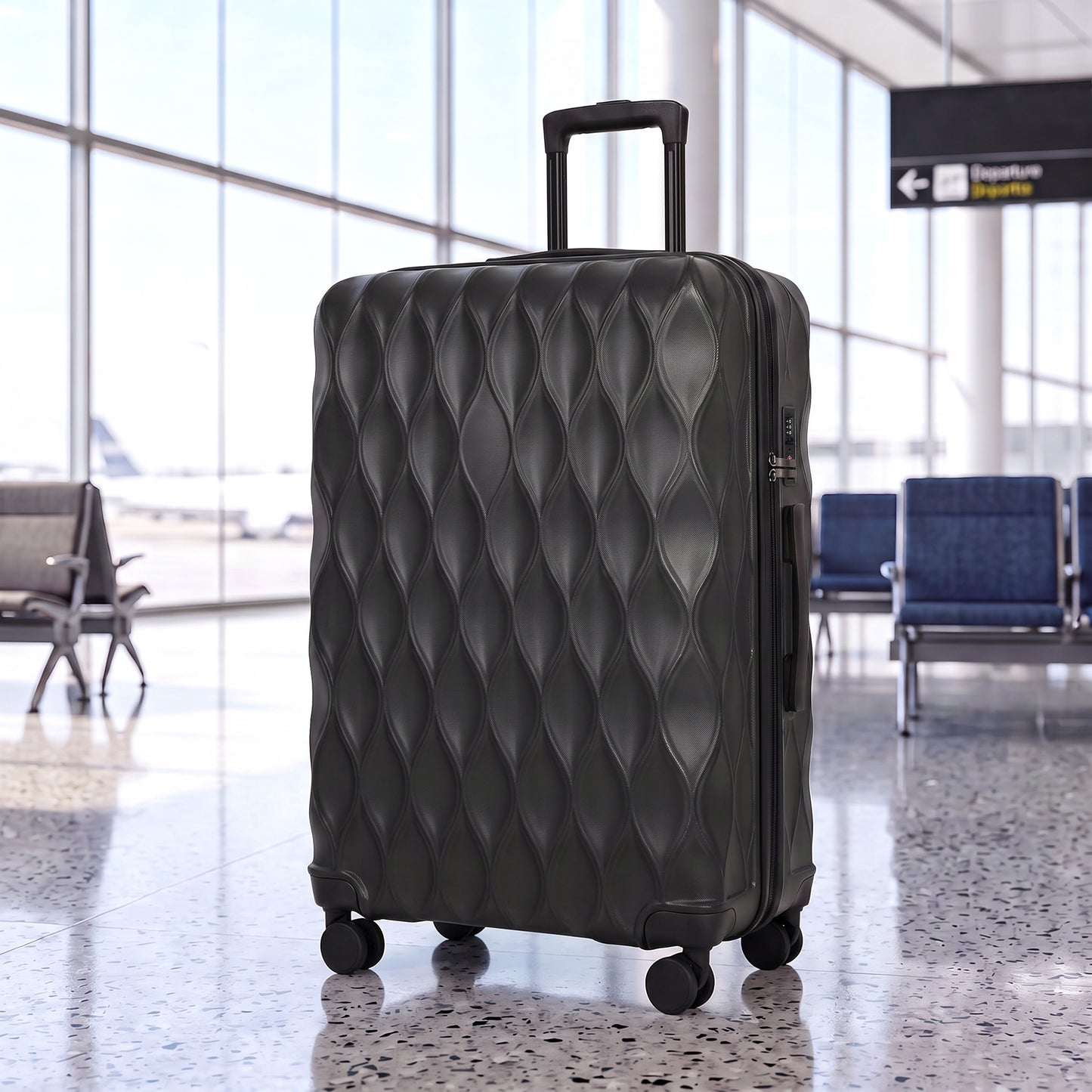 HOMCOM 77cm 98L Suitcase, Lightweight ABS Hard Shell Carry On Luggage with TSA Lock, Spinner Wheels, Telescopic Handle, Black