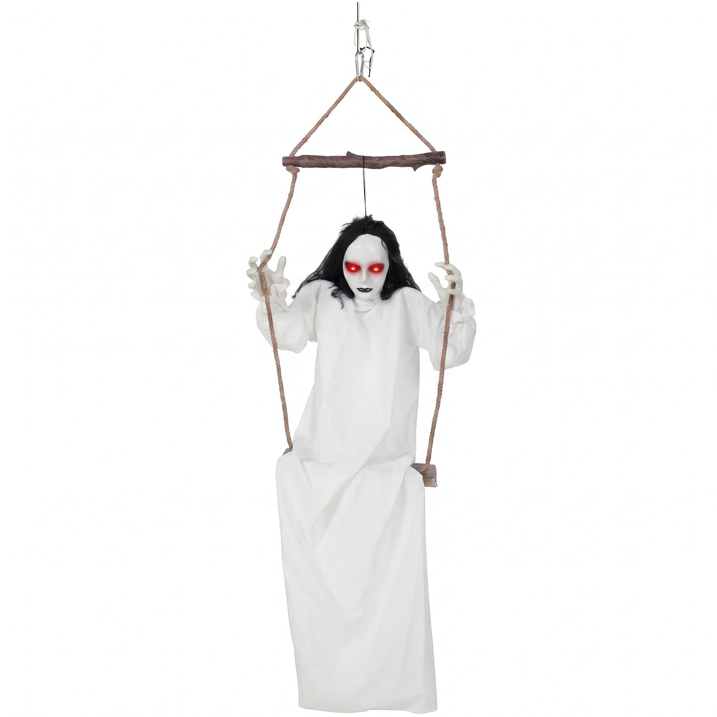 HOMCOM 170cm Animated Hanging Swing Ghost Halloween Decoration, Sound Touch Activated Ghost Halloween Animatronic