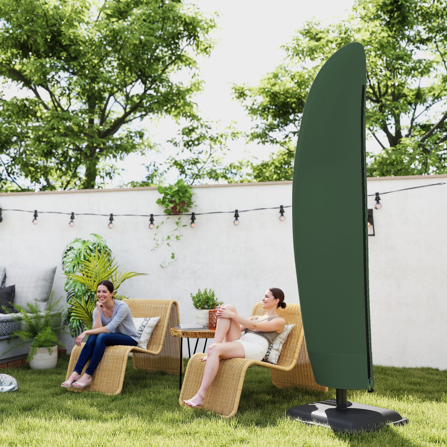 Outsunny Parasol Cover, 300D Oxford Cantilever Umbrella Cover Fit for 2-4m Parasol, Green