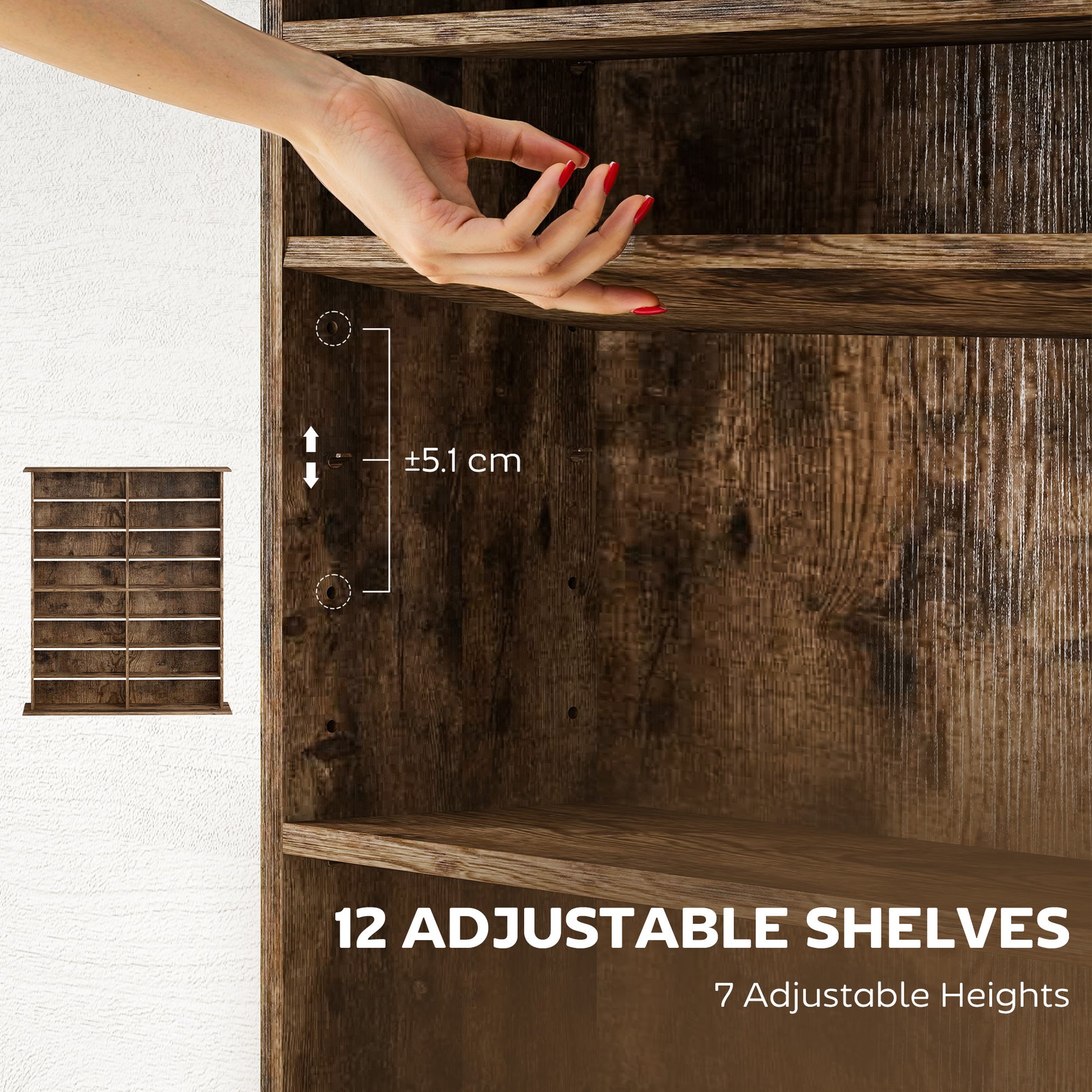 HOMCOM 16-Compartment Media Shelf - Rustic Brown
