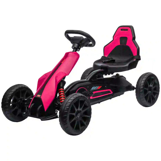Kids Pedal Go Kart, with Adjustable Seat, EVA Wheels, Seat, Handbrake - Pink