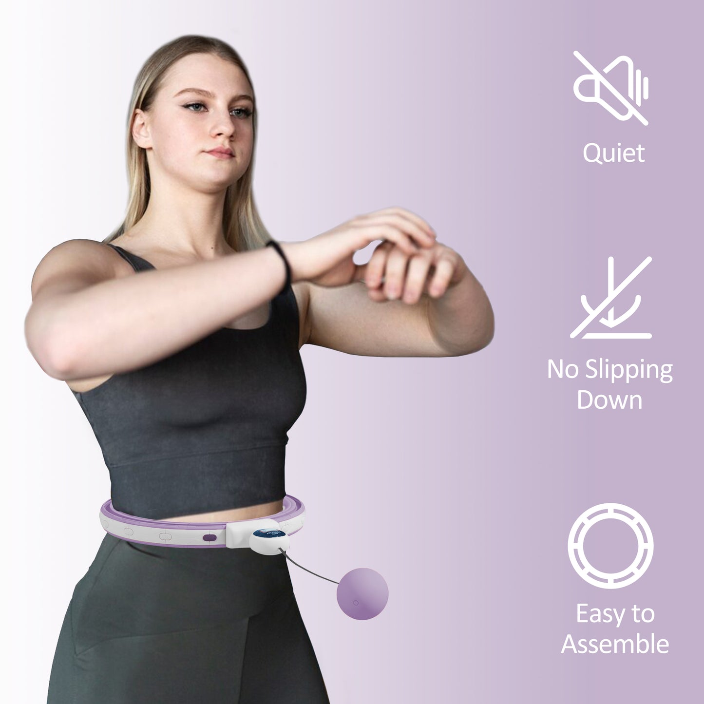 SPORTNOW Smart Weighted Hula Hoop, Massage Hula Ring w/ 16 Detachable Knots, 360Â° Auto-Rotating Ball, Digital Counter, Purple