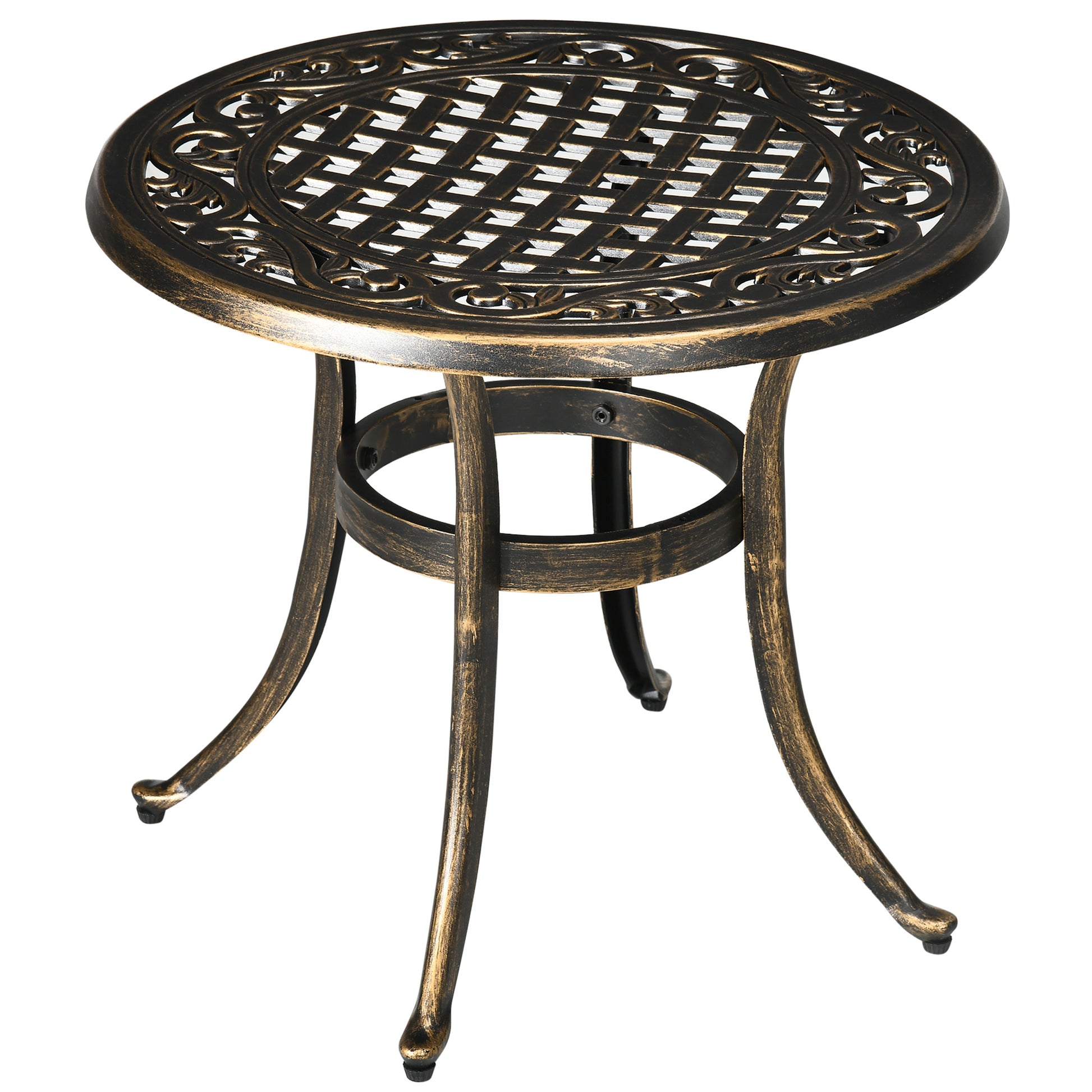 Outsunny Outdoor Garden Table, Cast Aluminium Patio End Table with Anti-slip Foot Pads for Garden, Patio, Balcony, 60 x 60 cm, Bronze Tone