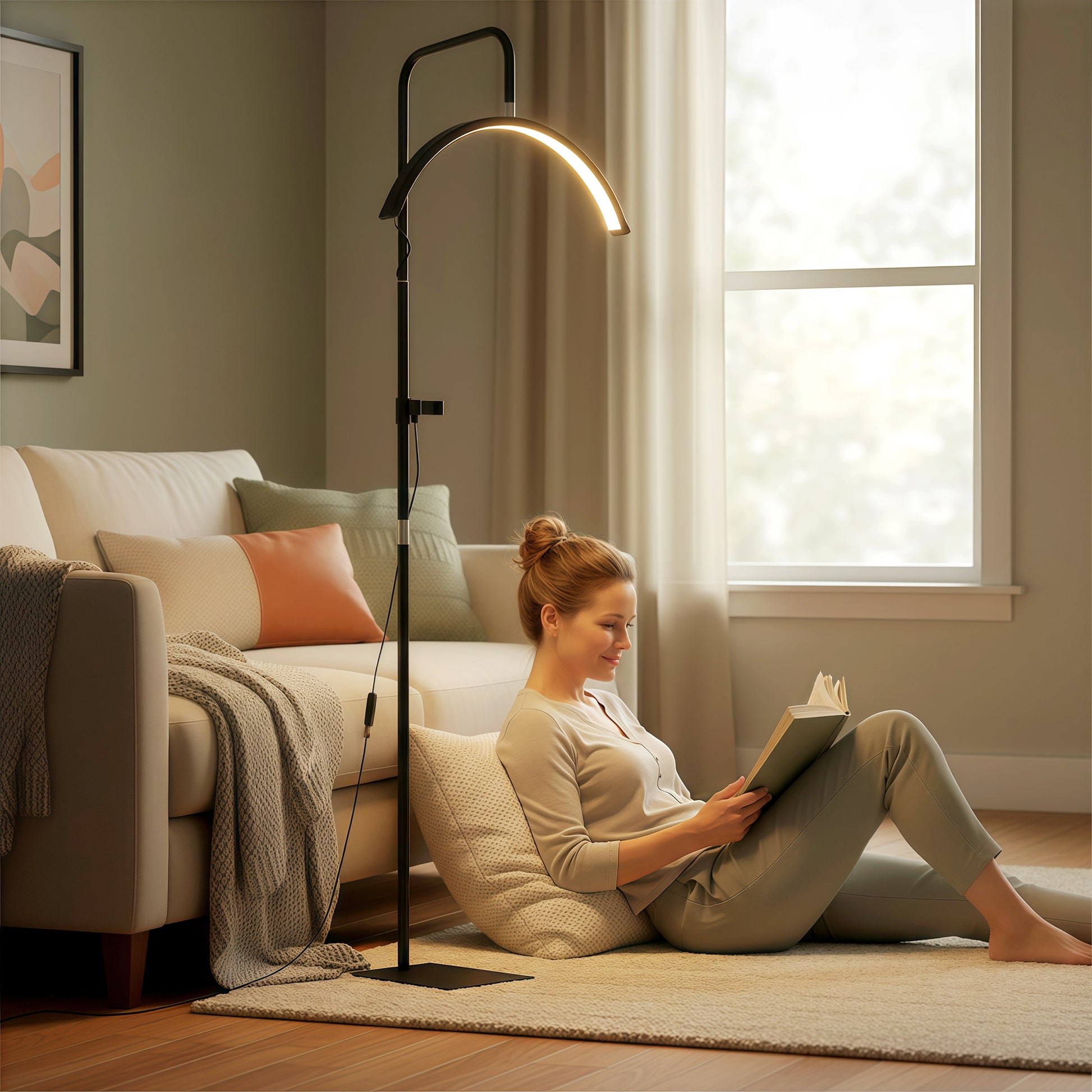 HOMCOM Half Moon Lash Light, Beauty Floor Lamp with 350Â° Rotatable Head, 7 Colour Temperature and Phone Holder, Dimmable Standing Lamp for Eyelash Extension, Tattoo, Nails, Skincare, Black