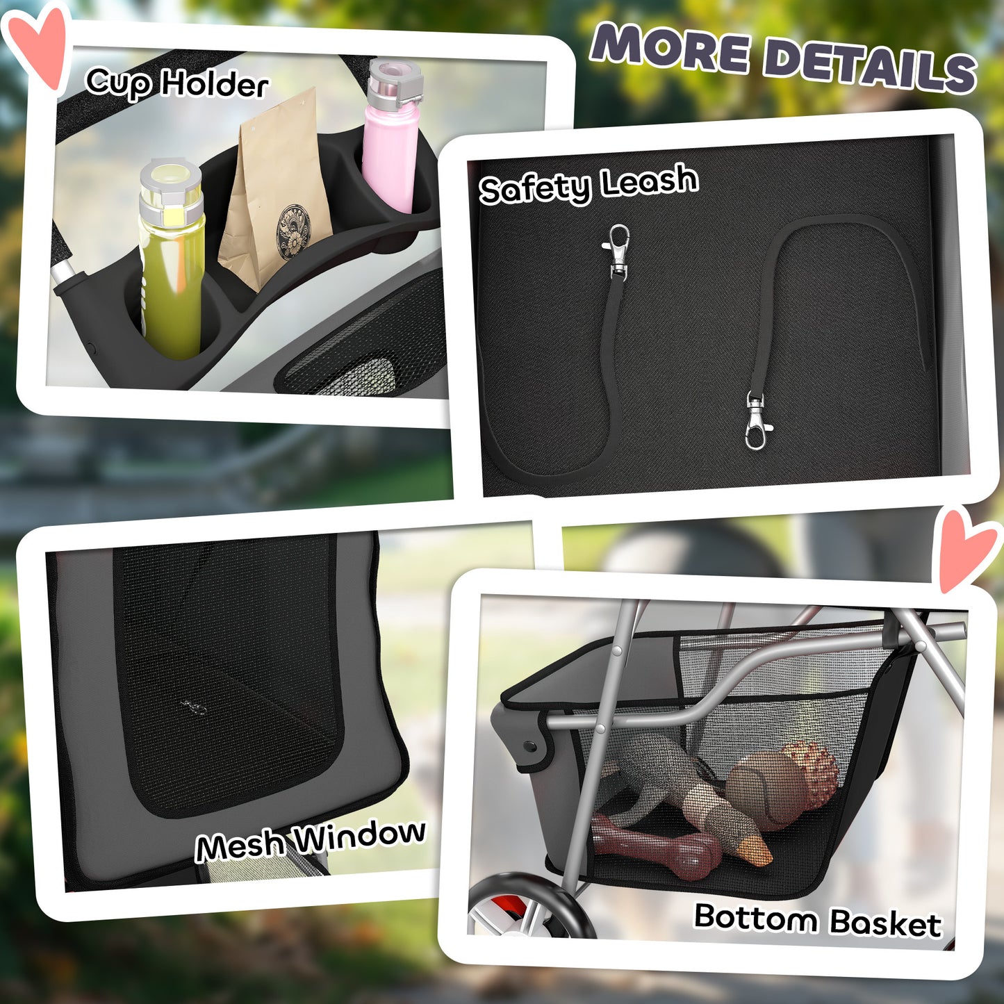 PawHut Dog Pram, Pet Stroller with Reflective Strips, Foldable Cat Stroller with 360Â° Swivel Wheels, Dark Grey