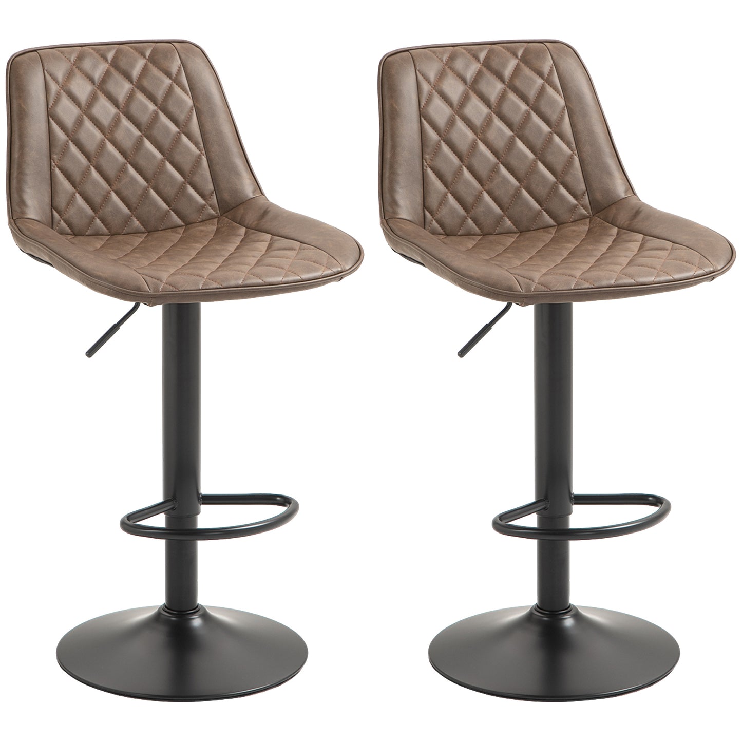 HOMCOM Bar Stools Set of 2, Retro Adjustable Kitchen Stool, Swivel PU Leather Upholstered Bar Chairs with Back, Footrest and Steel Base, Brown Default Title