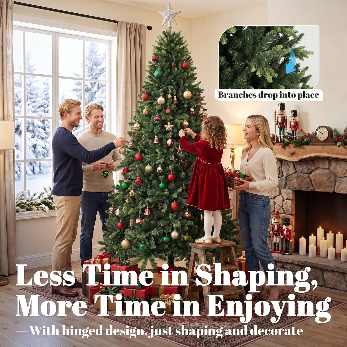 HOMCOM Artificial Christmas Tree, Hinged Xmas Tree with 3834 PE & PVC Branch Tips, 7ft, Green