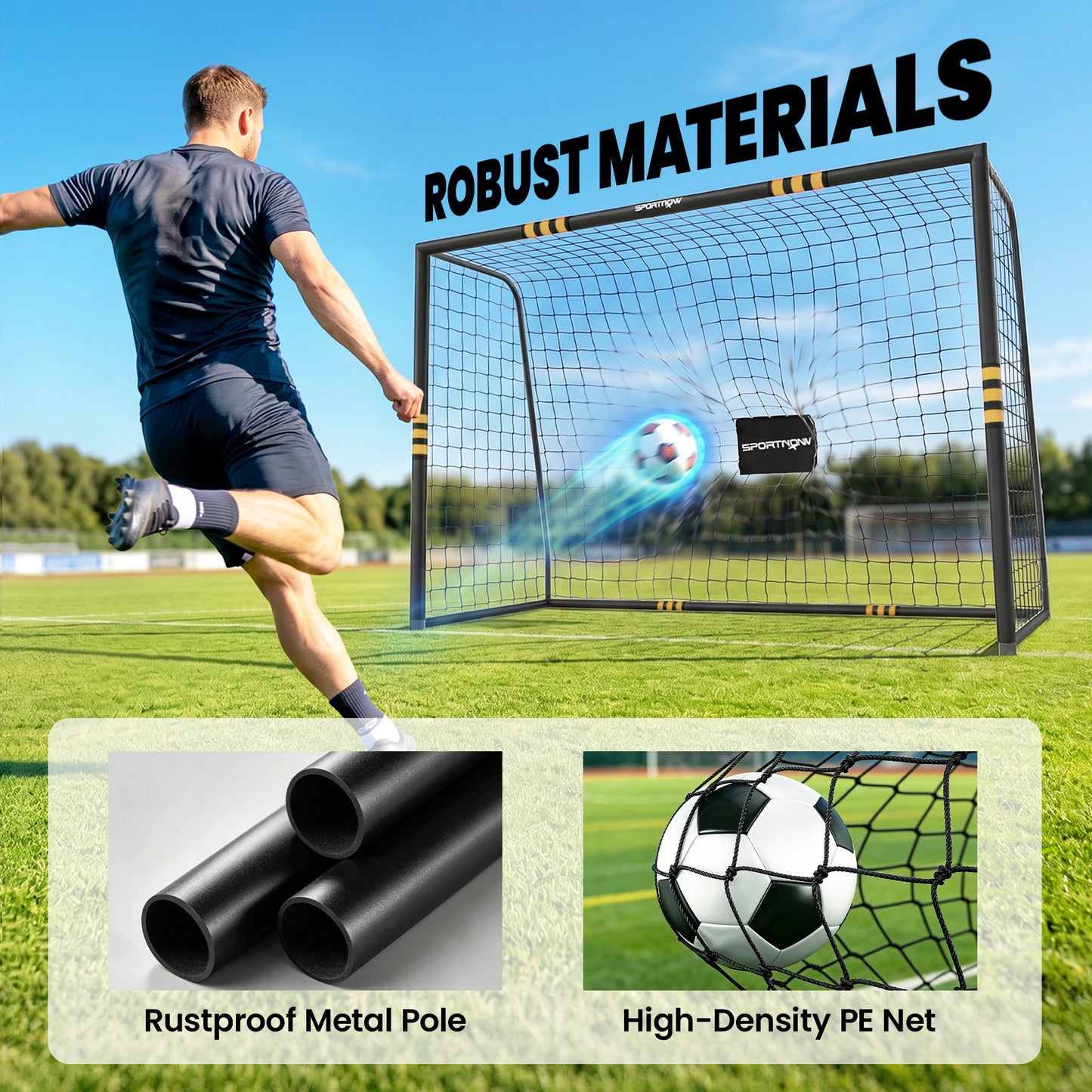 SPORTNOW Football Goal, 10 x 6.5ft Football Net with Ground Stakes, EPE Foam Padding and Metal Frame, Easy Assembly, Yellow