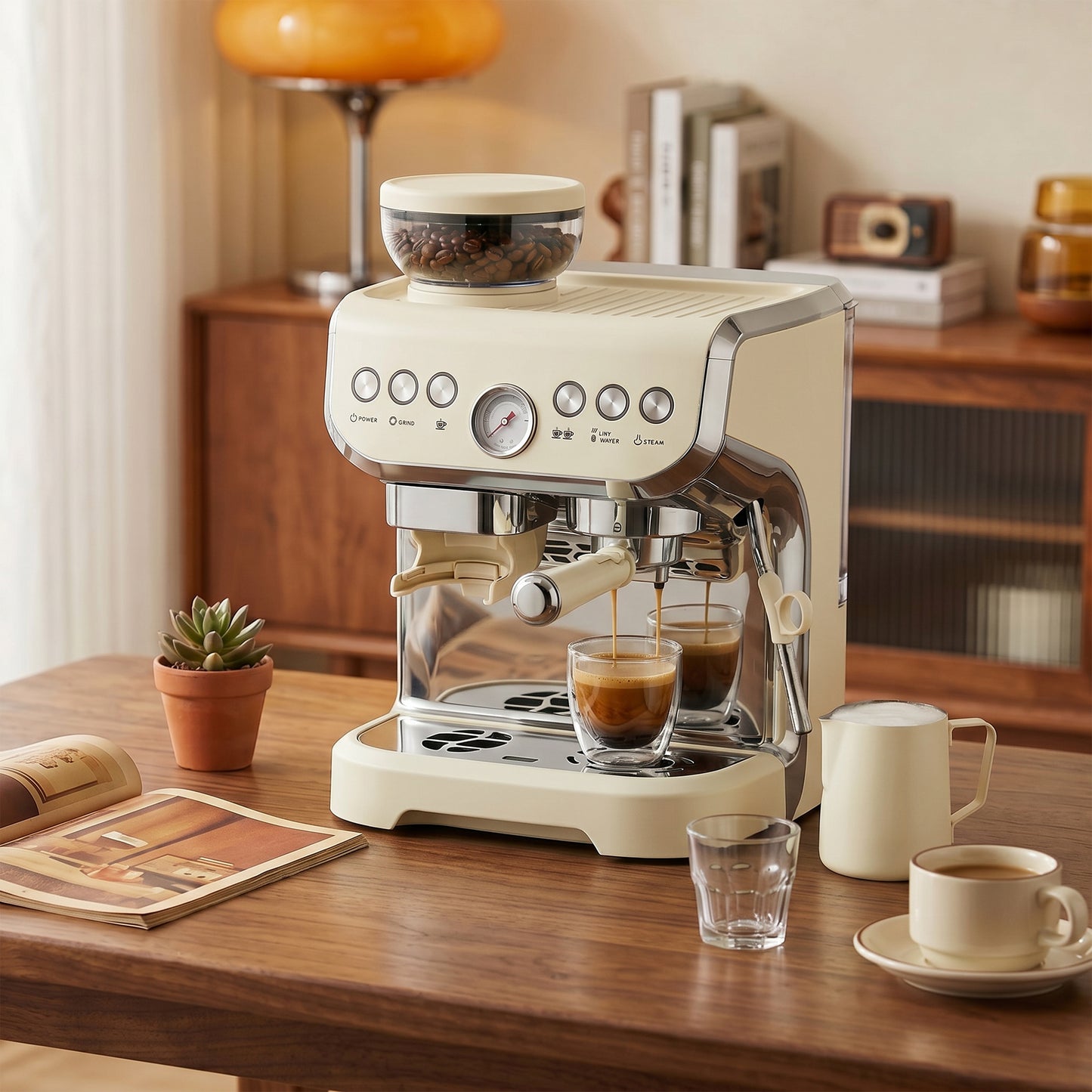 HOMCOM Bean to Cup Coffee Machine, Espresso Machine with Integrated Bean Grinder & Steam Wand, Cream White