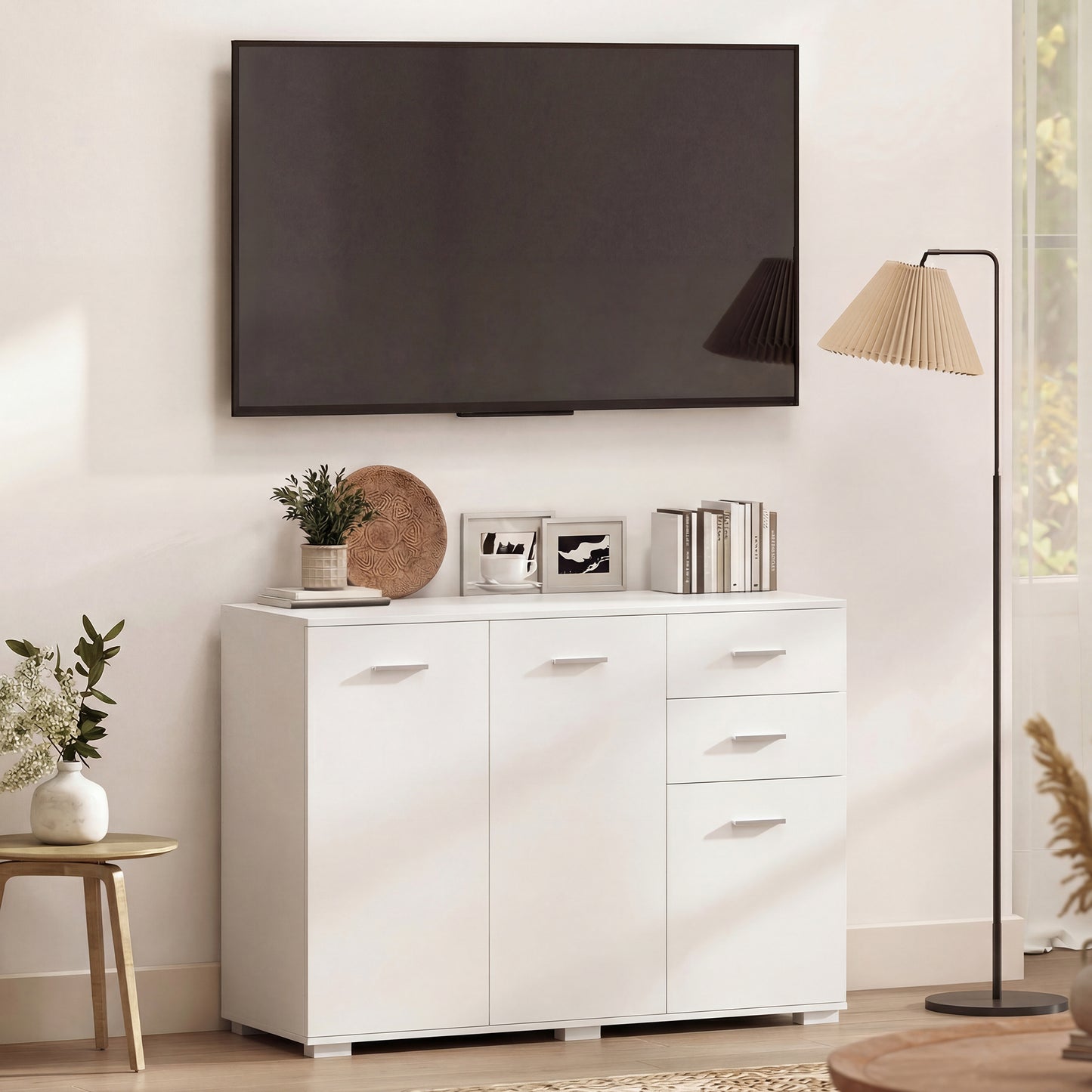 HOMCOM Sideboard, Modern Storage Cabinet with 2 Drawers, 3 Doors and Adjustable Shelves, White