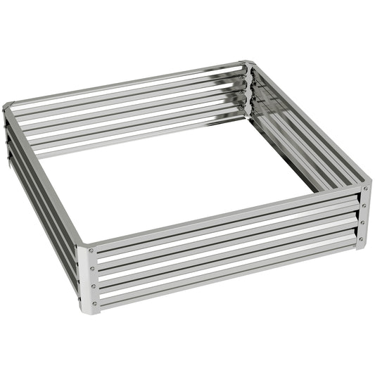 Outsunny Square Raised Garden Bed Box with Weatherized Steel Frame for Vegetables, Flowers, & Herbs, 120 x 120 x 30cm, Silver Tone