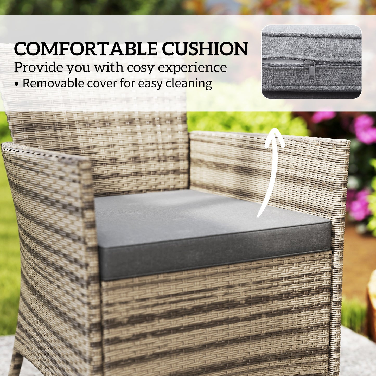 Outsunny Five-Piece Rattan Garden Set, with Two-Tier Table - Grey