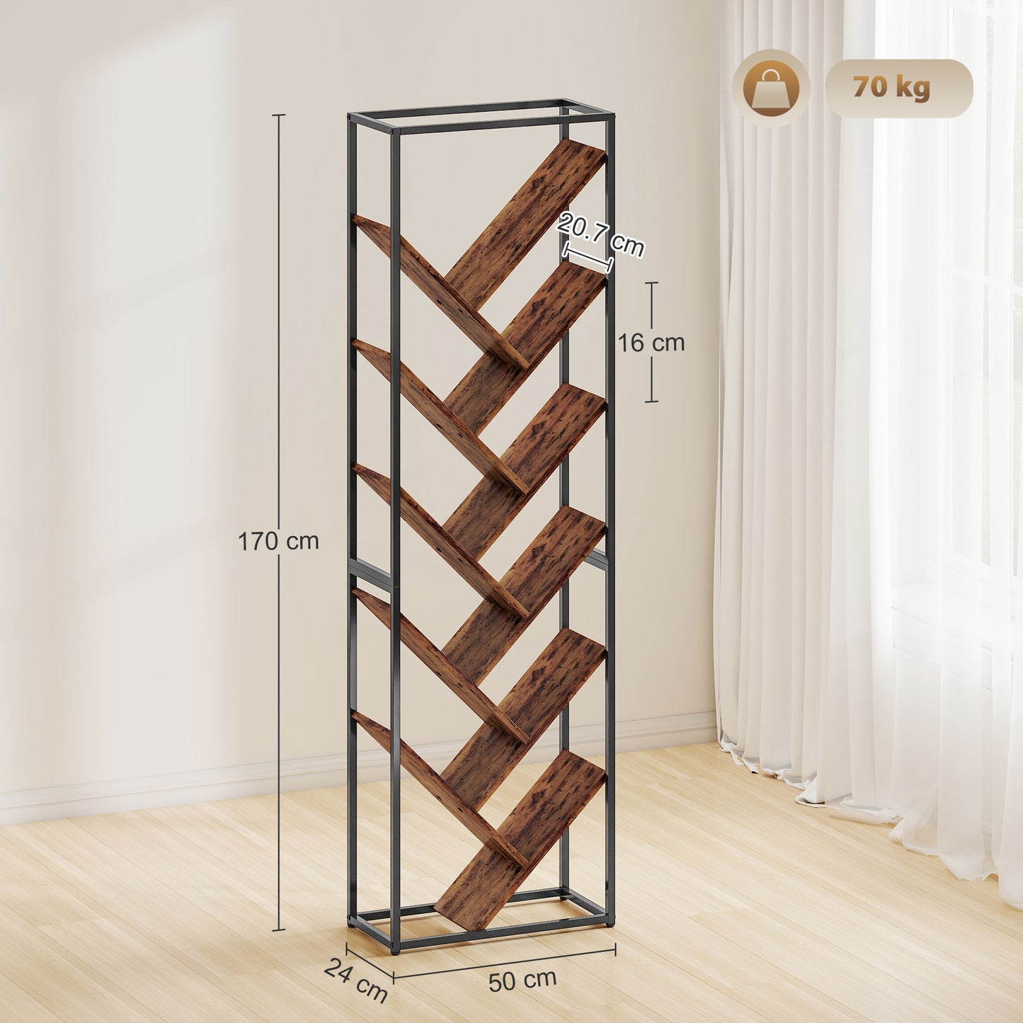 HOMCOM 10 Shelf Industrial-Style Bookshelf - Black/Brown