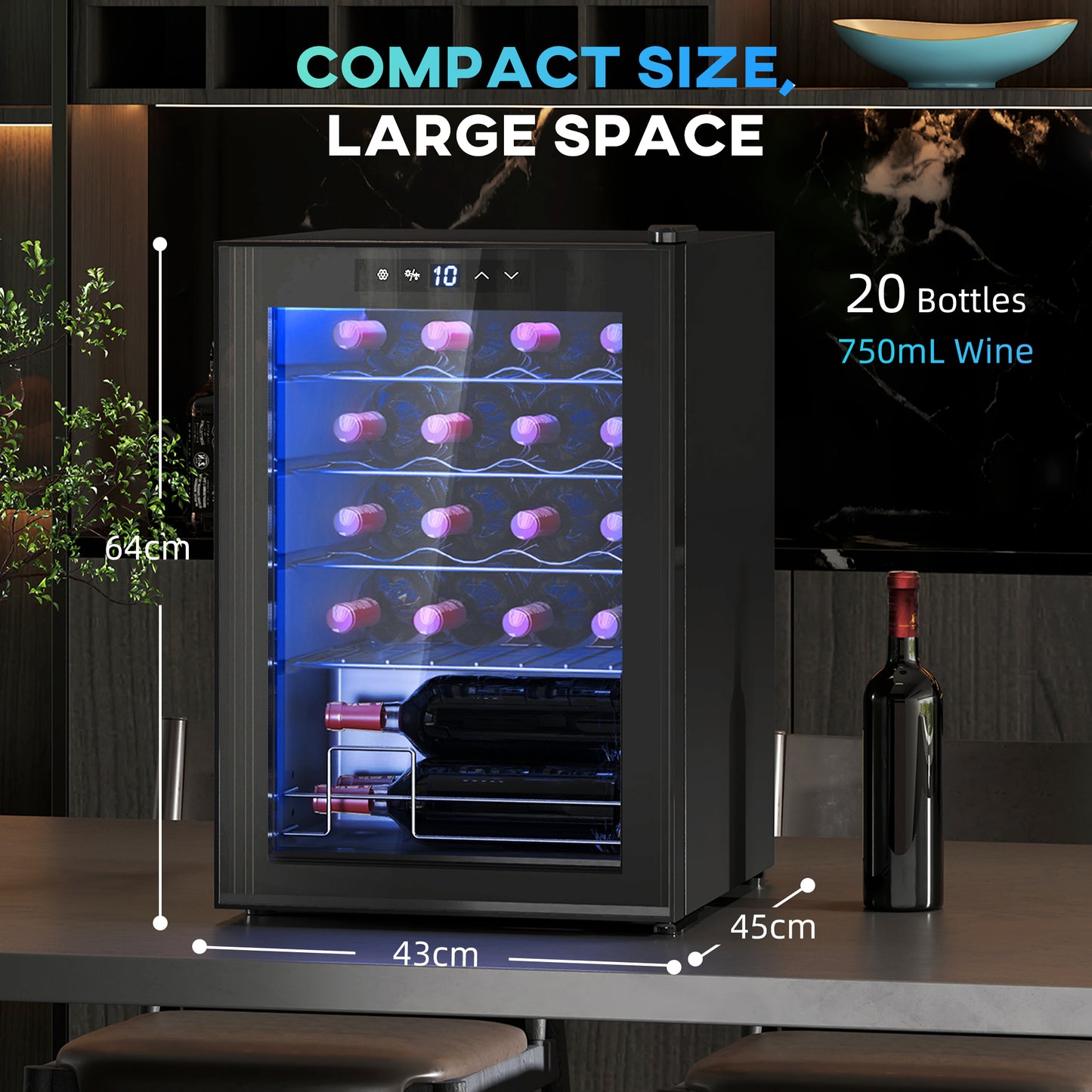 HOMCOM 20 Bottle 5-18â„ƒ Countertop Wine Fridge - Black