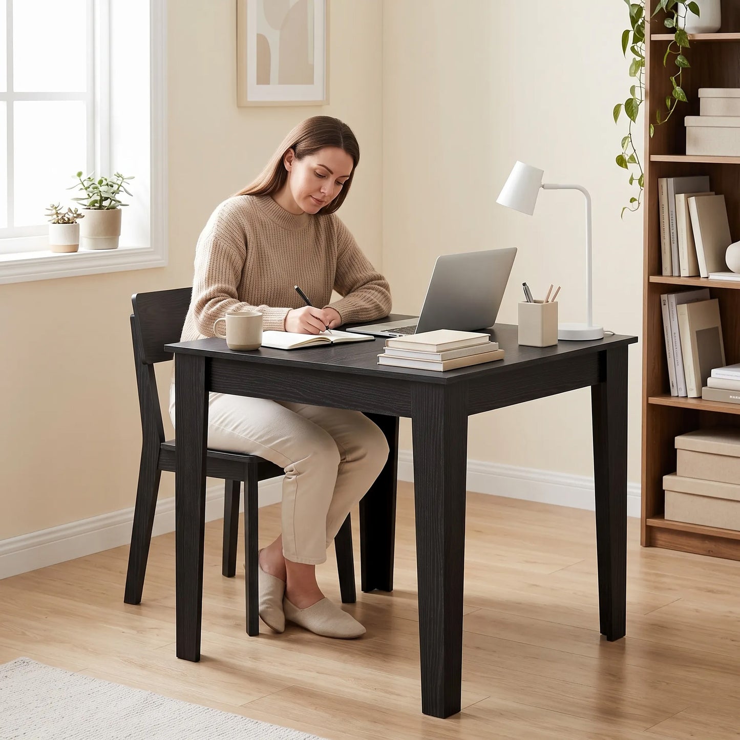 HOMCOM Dining Table for 4, 80L x 80W x 75Hcm, Modern Square Kitchen Table with Wood Effect Tabletop, Black Wood Effect