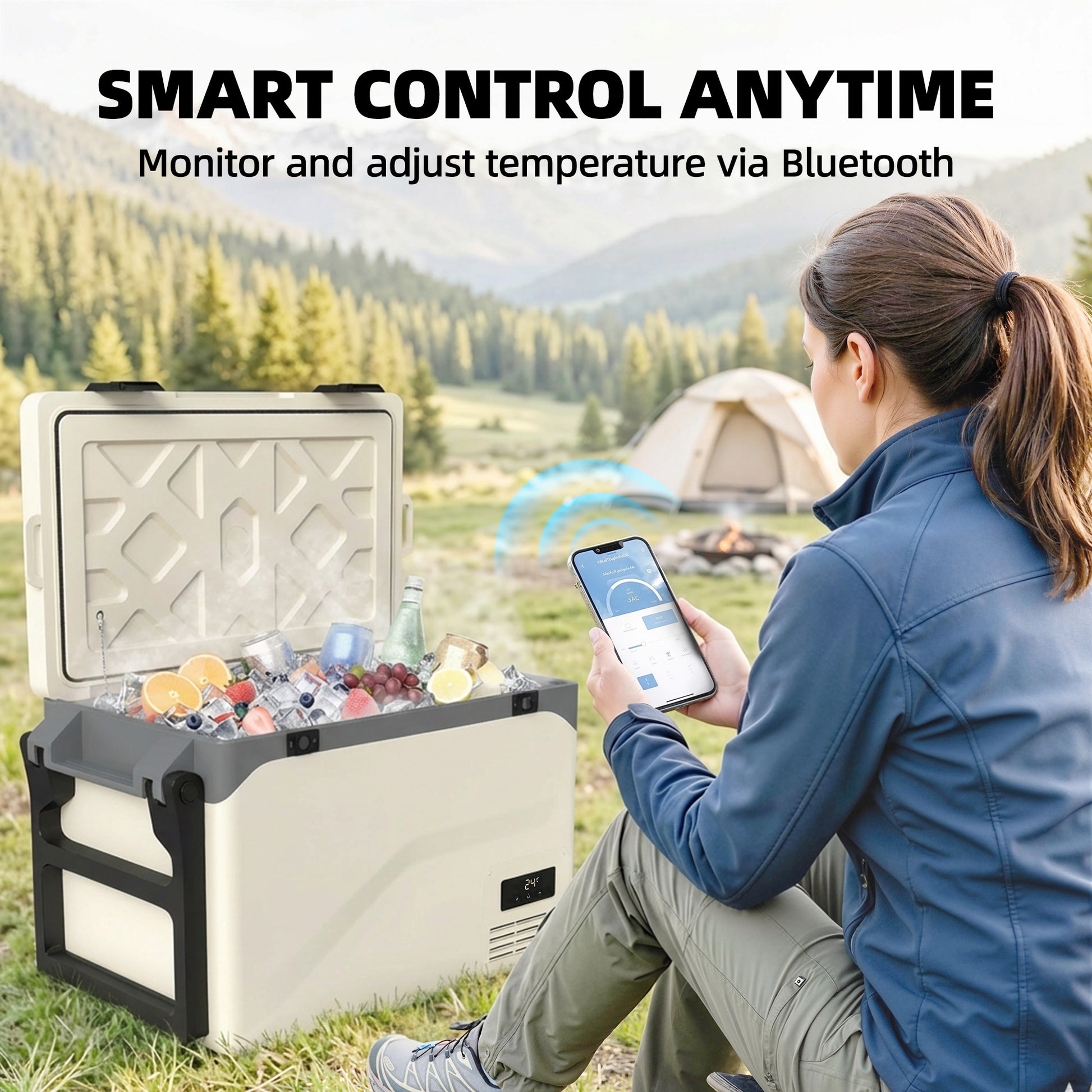 Outsunny 42.5L Compressor Car Fridge Freezer, Camping Refrigerator with App Control, 20â„ƒ-20â„ƒ