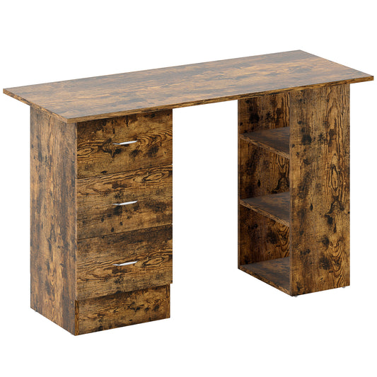 HOMCOM Computer Desk with Drawers, Home Office Desk, Writing Table, PC Workstation with 3 Storage Shelves for Working, Study, 120 x 49 x 72 cm, Rustic Brown