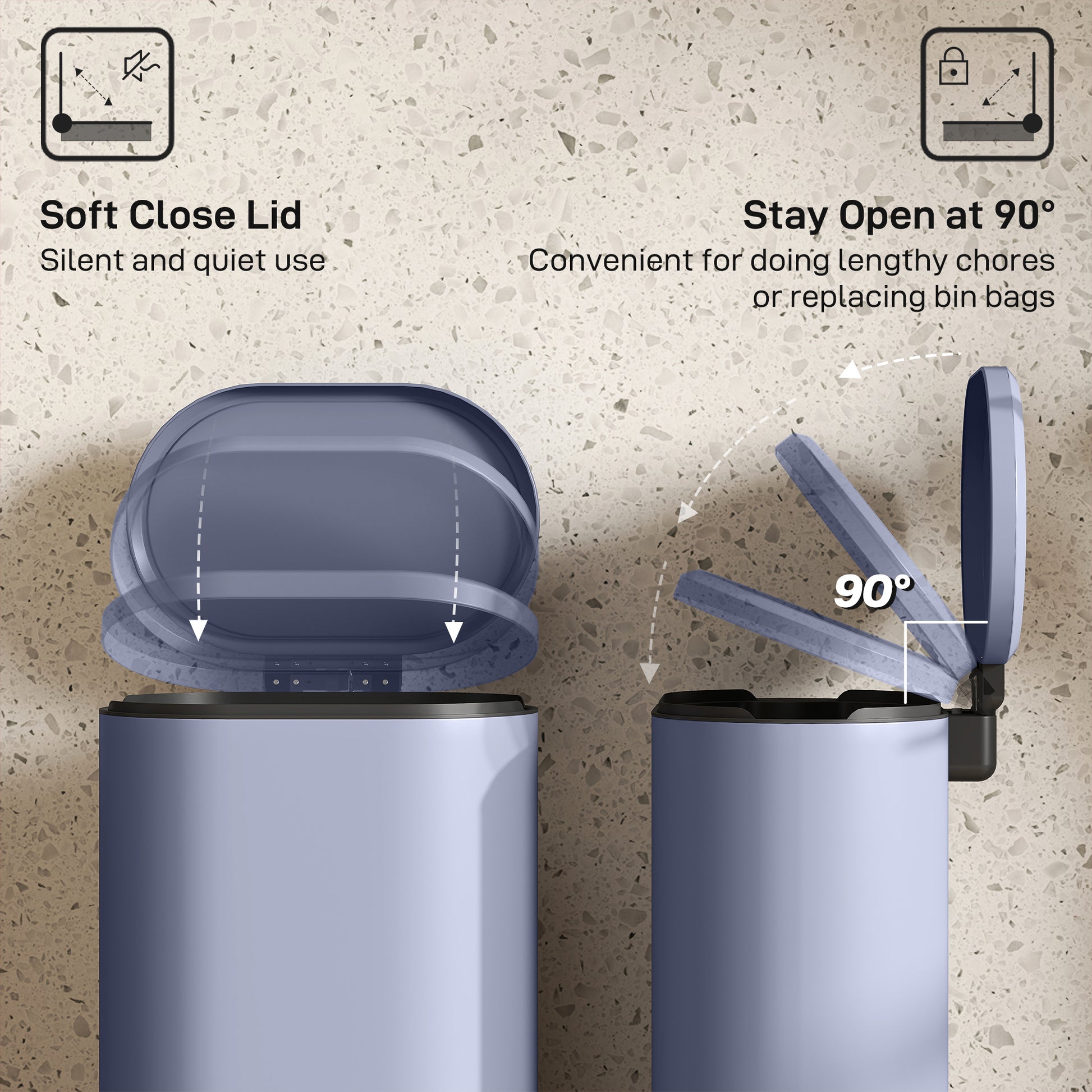 HOMCOM 30 L Modern Curved Kitchen Bin - Grey