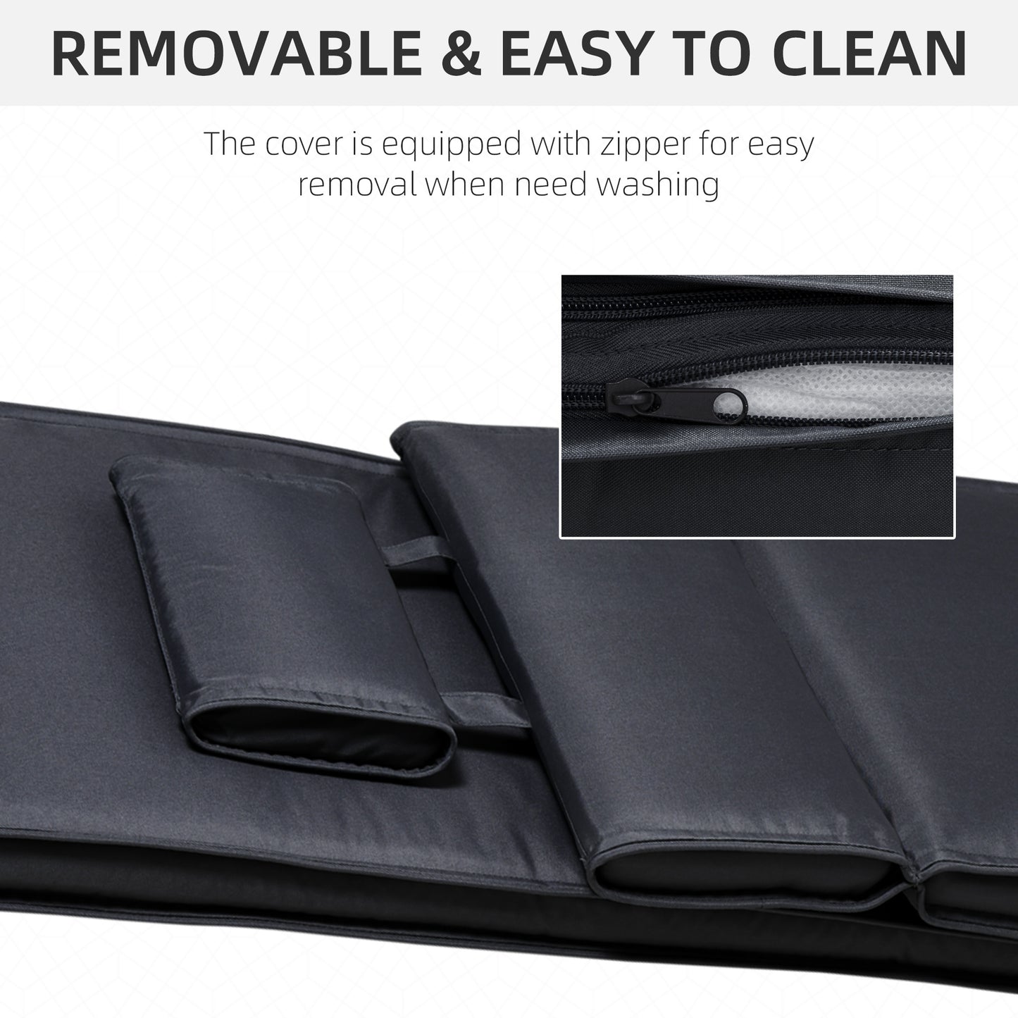 Outsunny Garden Sun Lounger Cushion Replacement Soft Sunbed Reclining Chair Relaxer Pad with Pillow, Cushion ONLY - Black