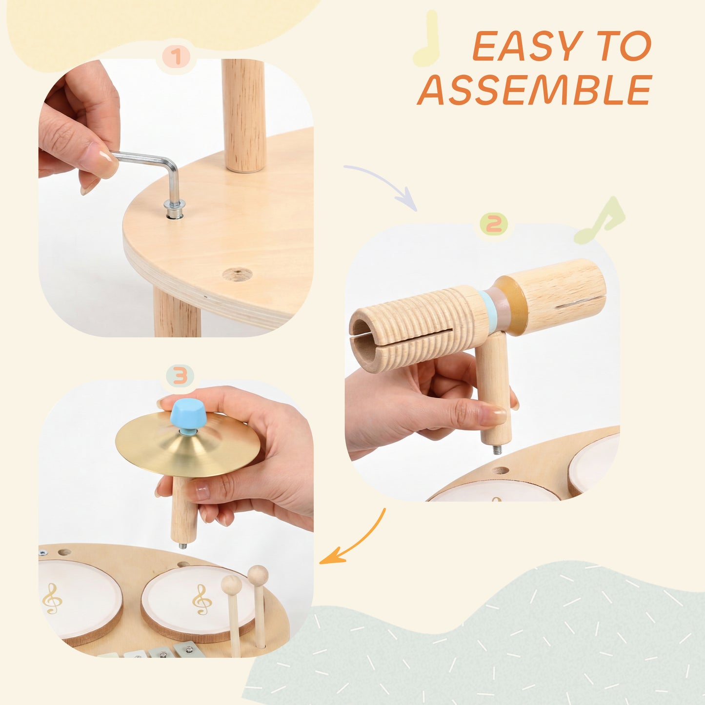 AIYAPLAY Baby Drum Kit, Wooden Kids Musical Instruments with Drums and Xylophone, Gifts for Girls Boys Birthday, Natural