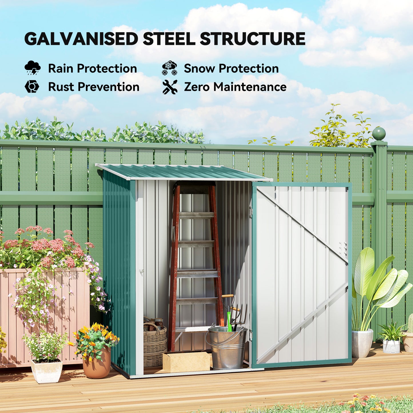 Outsunny 3.3 x 3.4ft Lean To Steel Garden Shed, with Locking Door - Green