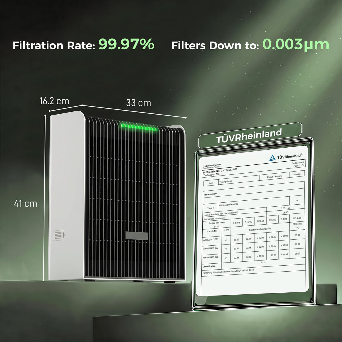 HOMCOM Air Purifier for Home, H13 HEPA Filter, Pet Air Cleaner, Sleep & Auto Mode, 24mÂ², Quiet 28dB, AQI Indicator, 8H Timer