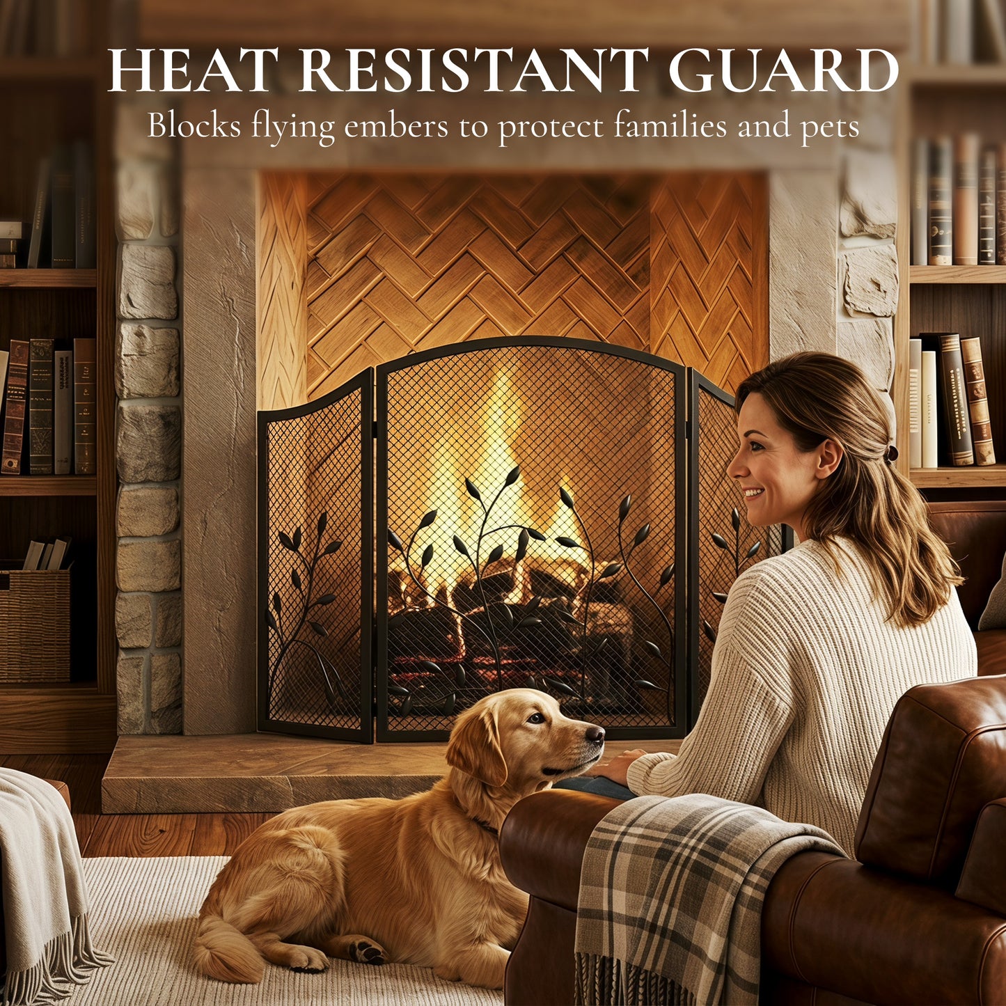 HOMCOM 3-Panel Folding Fireplace Screen for Hearth Protection, Heat-Resistant Metal Fire Spark Guard, Black