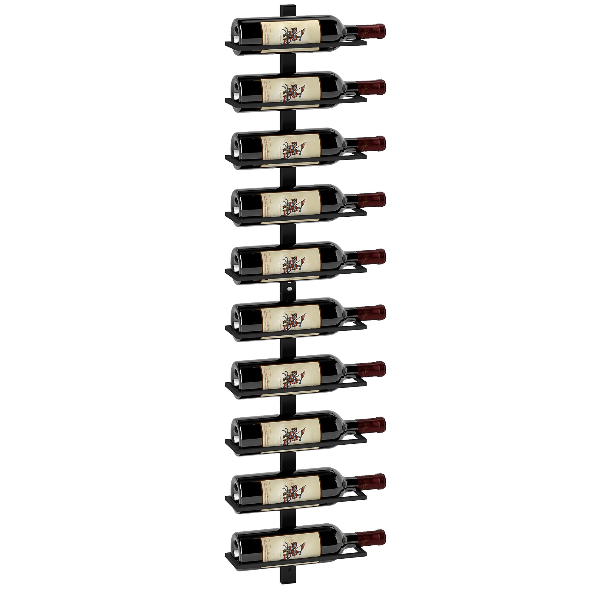 HOMCOM Wine Rack, Wall Mounted, 10 Tier Metal Wine Display Rack, Storage Holder for Kitchen, Dining Room, Bar, Cellar, Black