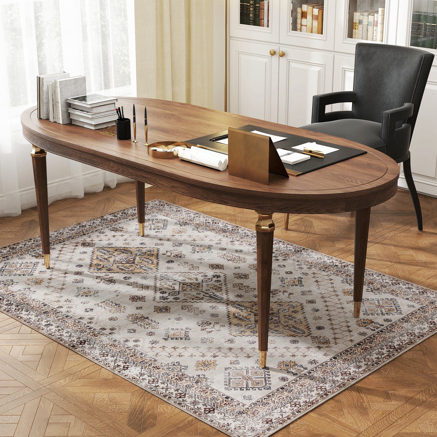 HOMCOM Vintage Area Rug, Non-Slip Washable Rug, Flannel Floor Carpet for Living Room, Bedroom, Dining Room, Home Office, 170 x 120 cm, Beige