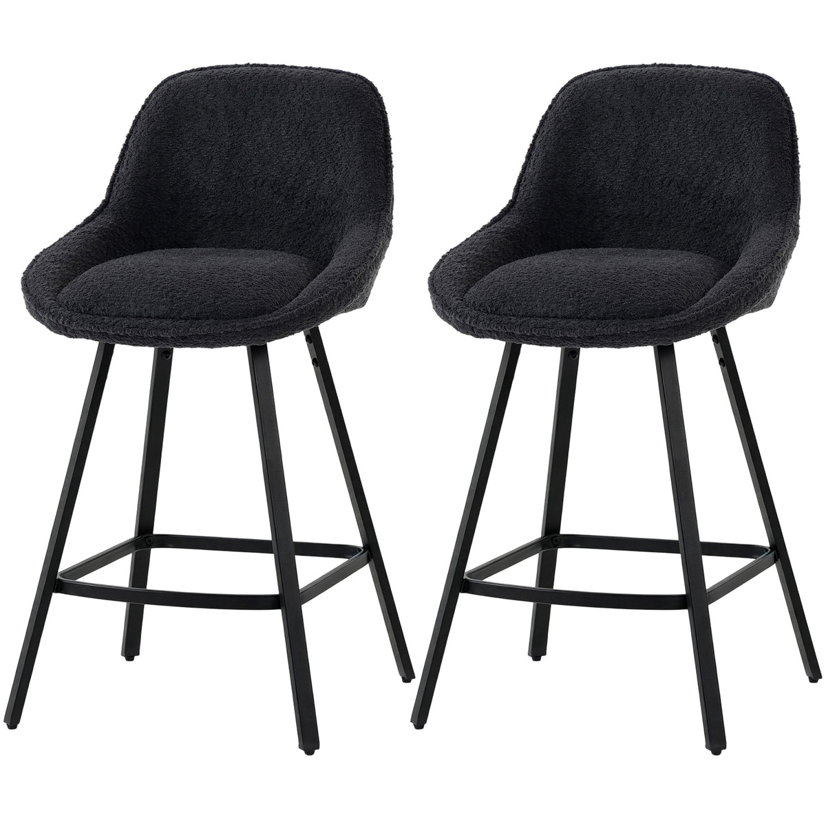 HOMCOM Bar Stools Set of 2, 64 cm Modern Linen-Touch Fabric 360Â° Swivel Counter Height Bar Chairs, Black Default Title