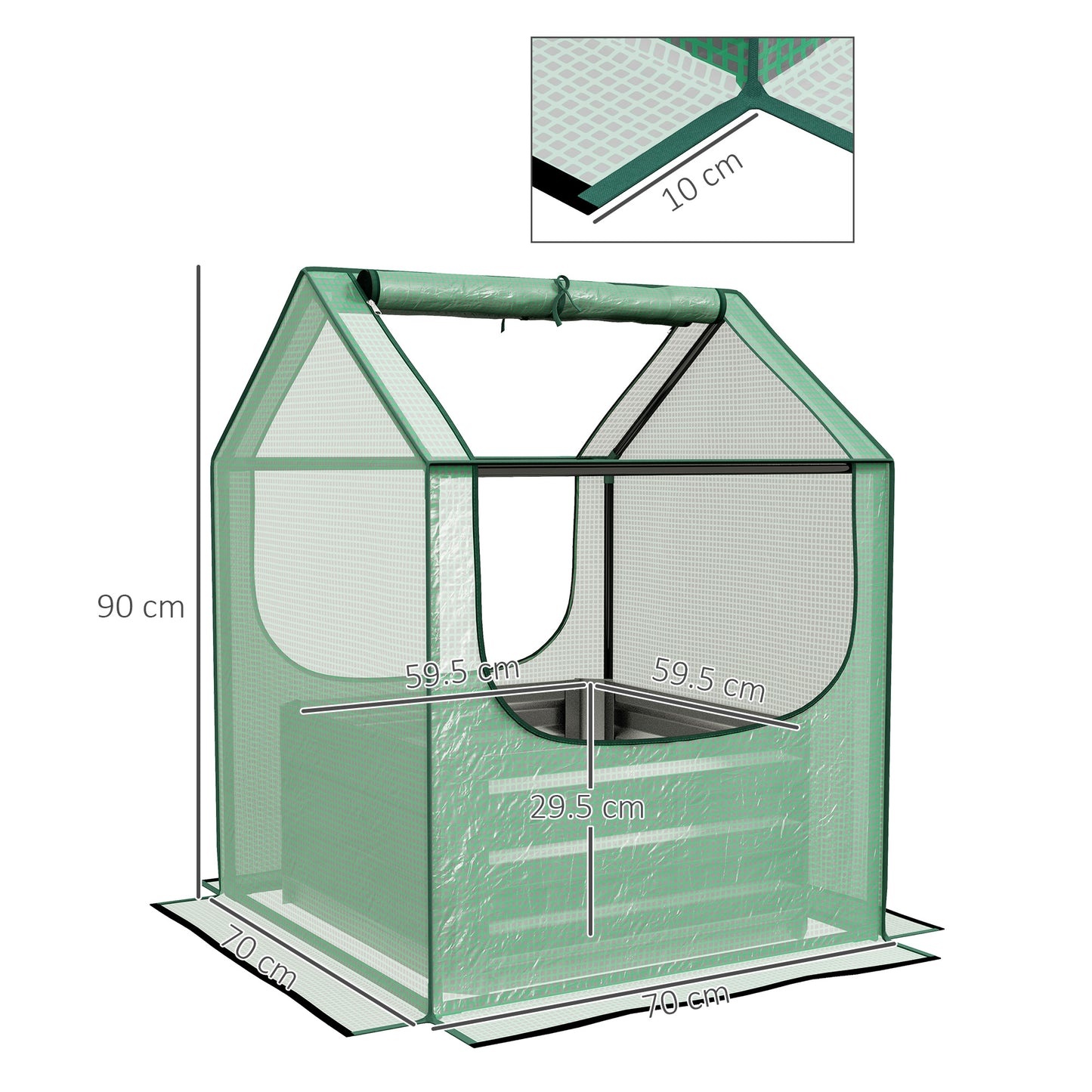 Outsunny 61 x 61cm Garden Planter Bed, with Mini Greenhouse - Green and Silver