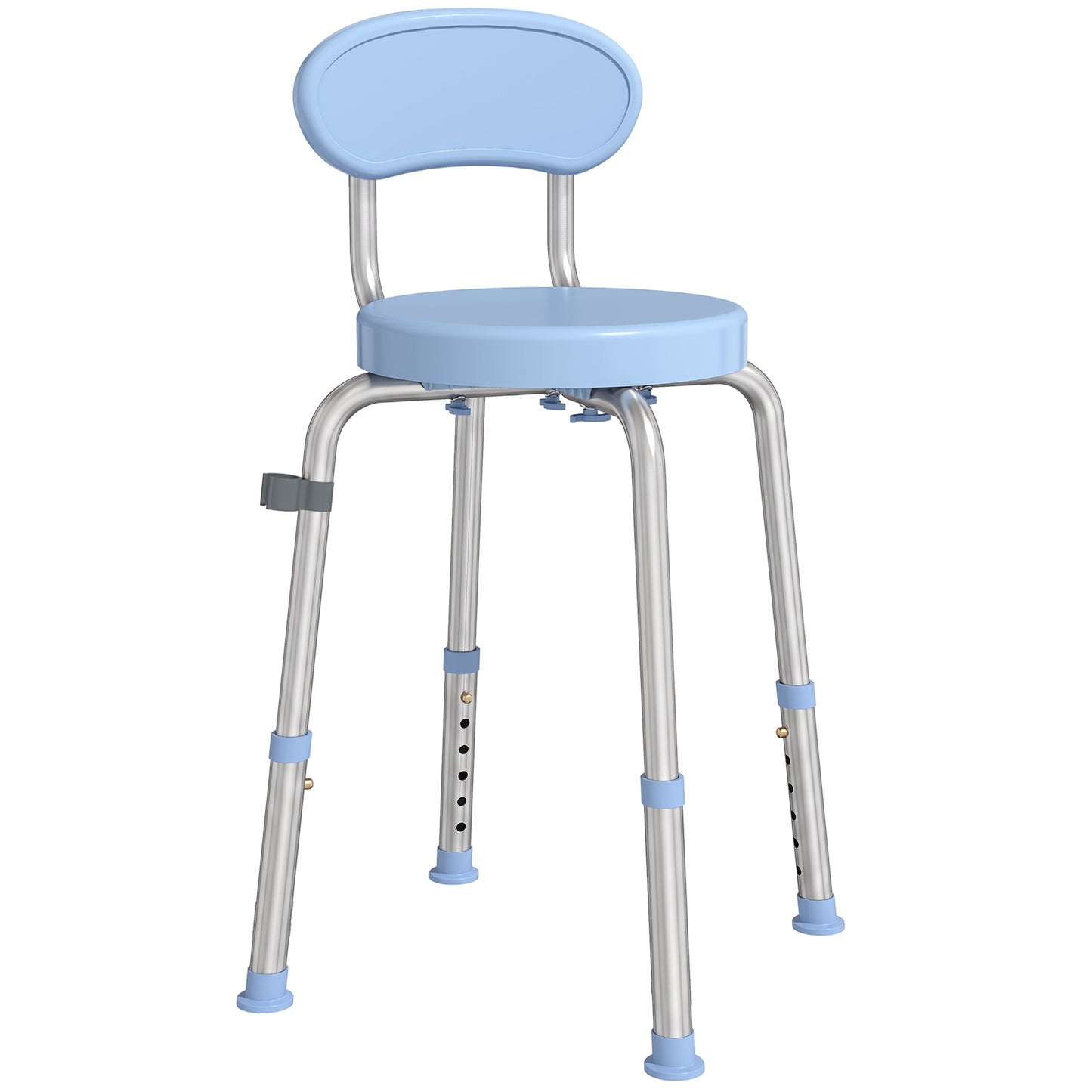 HOMCOM 360Â° Swivel Shower Stool with Aluminium Frame, 5-Level Adjustable Height, Backrest, Non-Slip Shower Chair for Elderly