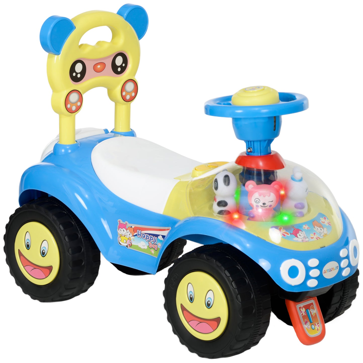 AIYAPLAY Foot to Floor oddler Ride on Toy w/ Music, Light, Horn, Under Seat Storage, Anti-Over-Backwards Device, Blue Default Title