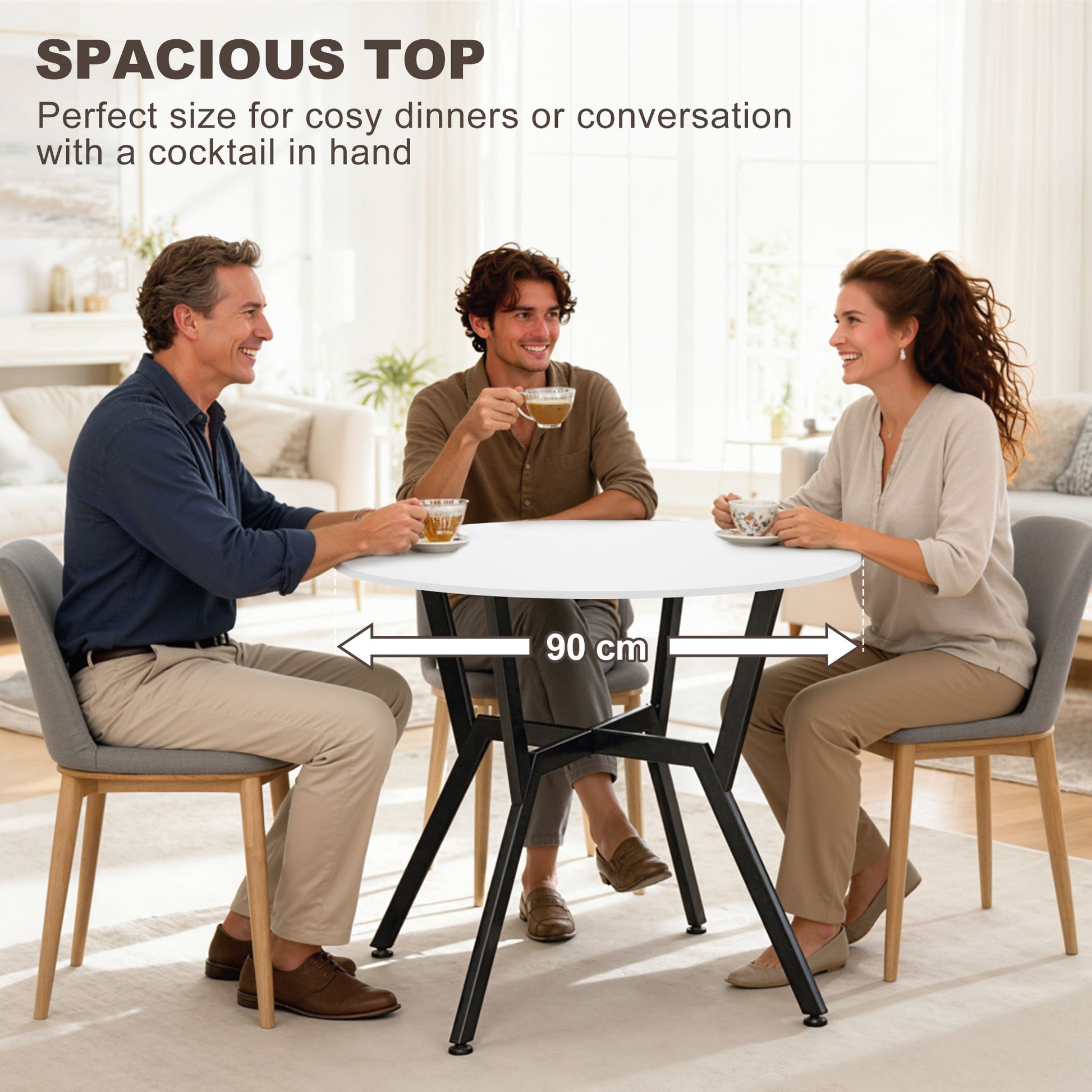HOMCOM Dining Table, Round Kitchen Table with Black Legs for Living Room, Dining Room 90 x 76 cm, High Gloss White