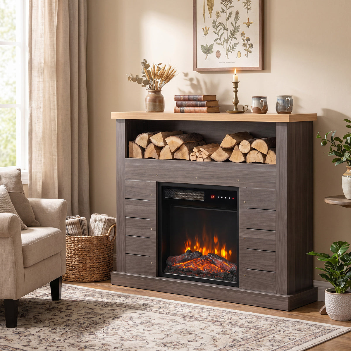 HOMCOM Electric Fireplace Suite, 1800W Electric Fire and Surround with LED Flame, Remote, Thermostat Overheat Protection
