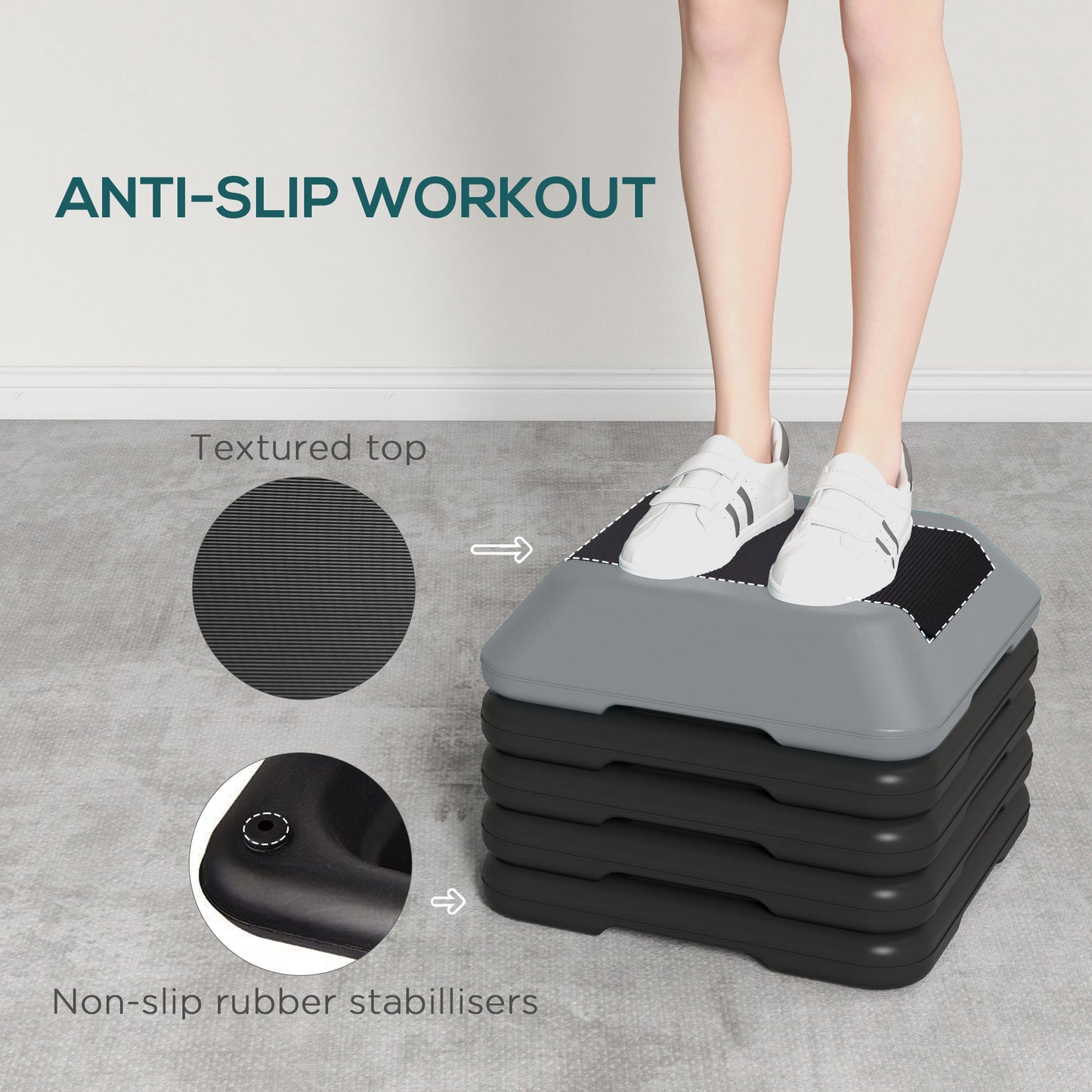 SPORTNOW Fitness Stepper for Exercise Workout, 10/15/20/25/30 cm 5-Level Height Adjustable Aerobic Stepper, Non-Slip Step, Grey