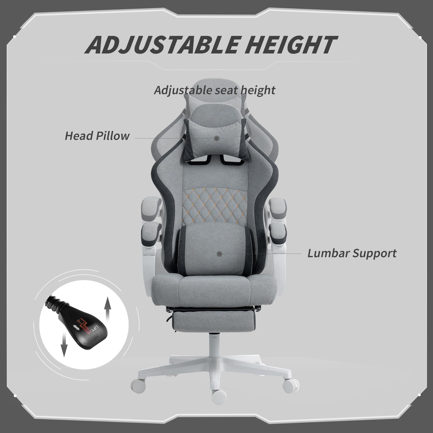 HOMCOM Ergonomic High Back Gaming Chair for Adults, Printed Velvet Computer Recliner Chair with Footrest, Lumbar Support, Adjustable Height and 360Â° Swivel Seat for Office or Gaming, Grey