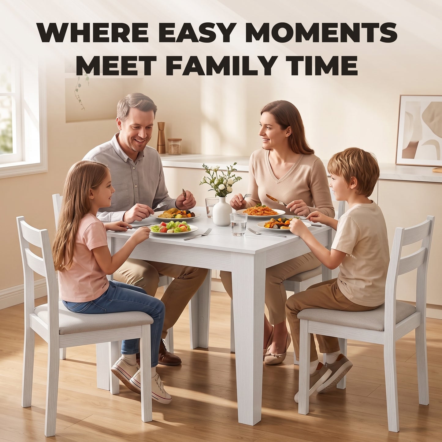 HOMCOM Dining Table for 4, 80L x 80W x 75Hcm, Modern Square Kitchen Table, White