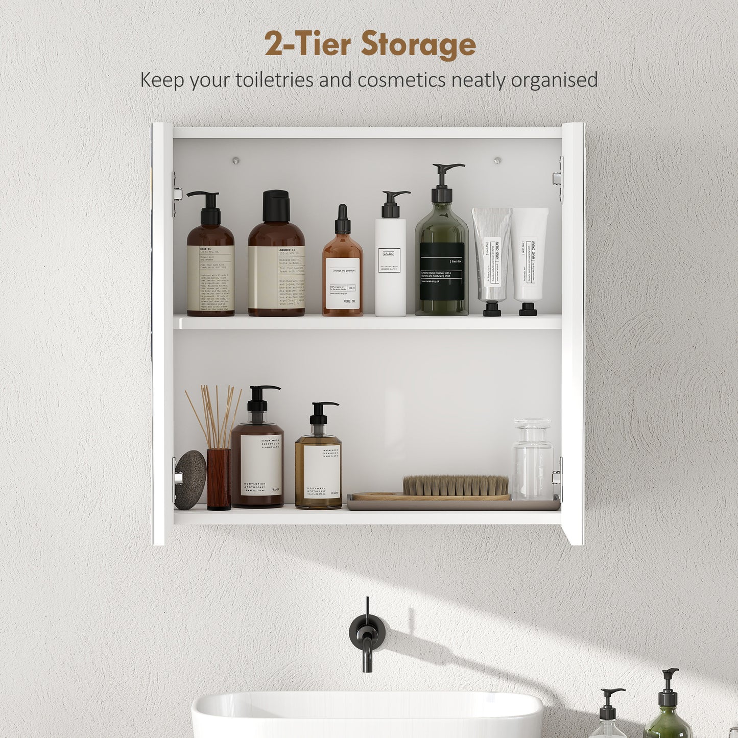 HOMCOM Double-Door Bathroom Mirror Cabinet - White