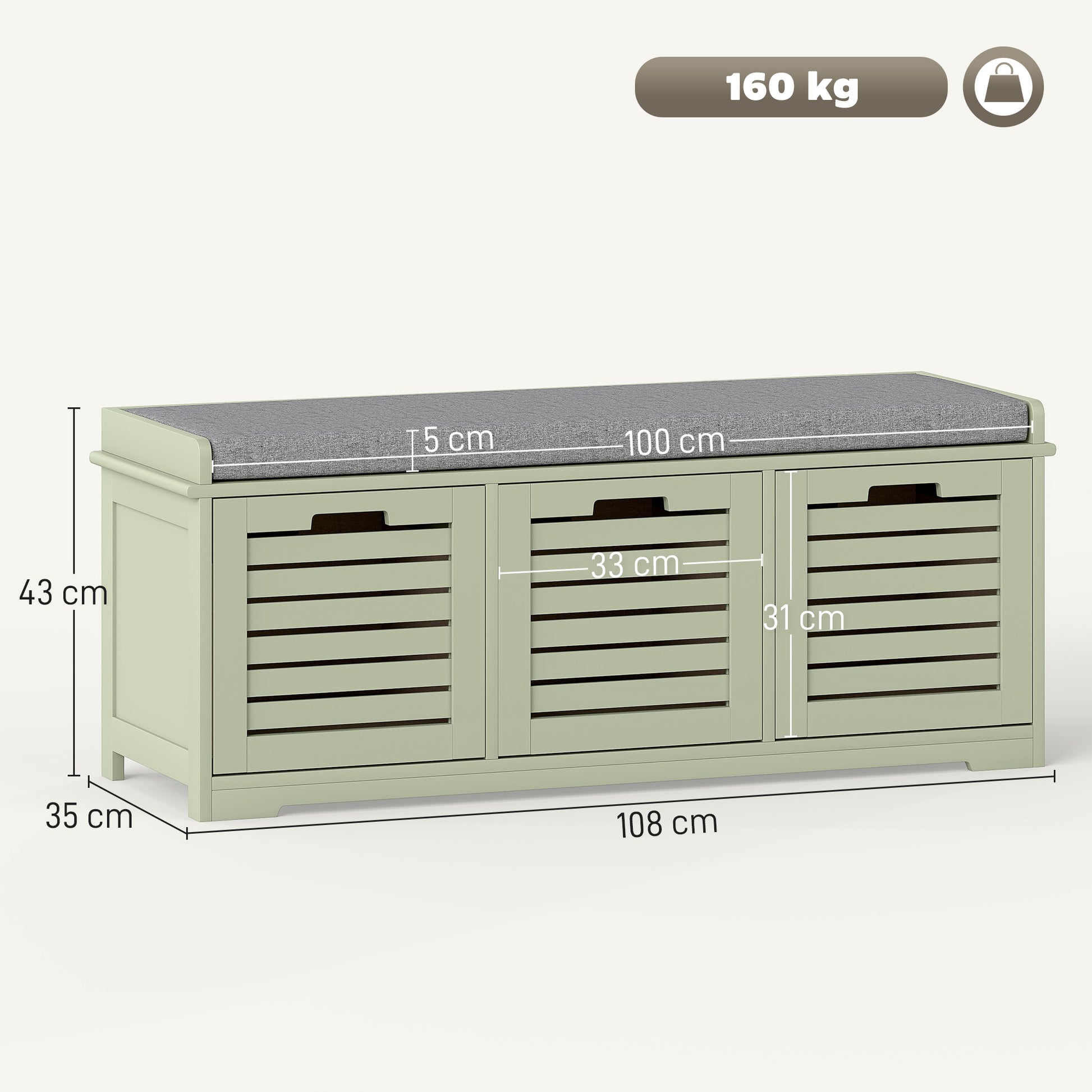 HOMCOM 3-Drawer Shoe Storage Bench with 160kg Capacity & 3 fully pull-out drawers - Green