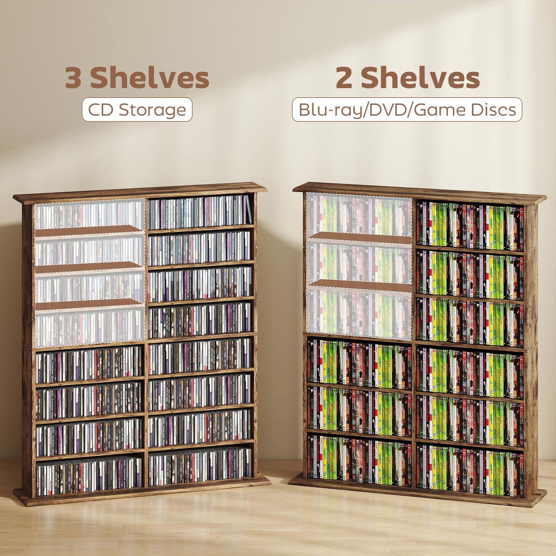 HOMCOM 16-Compartment Media Shelf - Rustic Brown
