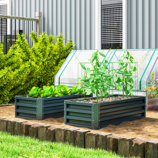 Outsunny Set of Two 110 x 50 cm Steel Planter Boxes - Green