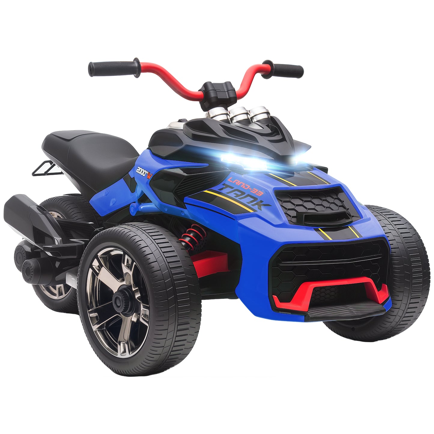 AIYAPLAY 12V Kids Electric Ride On Car with 3 Wheeler, MP3 Player, Horn, 2 Speeds, LED Lights for Boys & Girls Ages 3-8, Blue Default Title