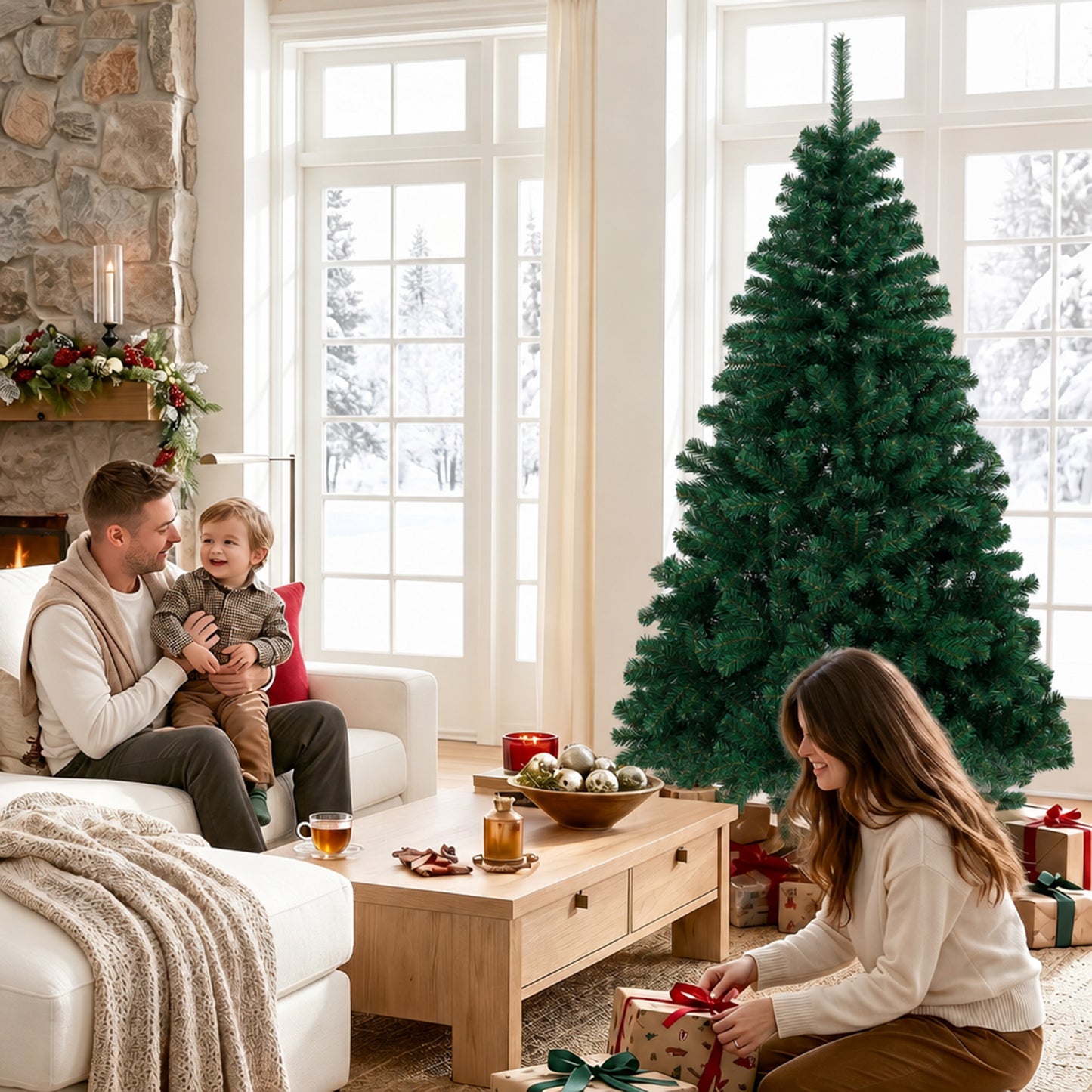 HOMCOM 6ft Artificial Christmas Tree, Fir Hinged Xmas Tree with 700 Branch Tips, Foldable Steel Stand, Green